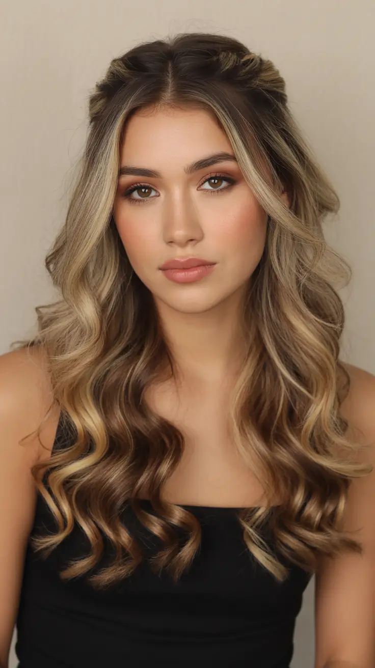 Hairstyles for long hair 2026 Loose Curled Half-Up Twist With Dimensional Highlights