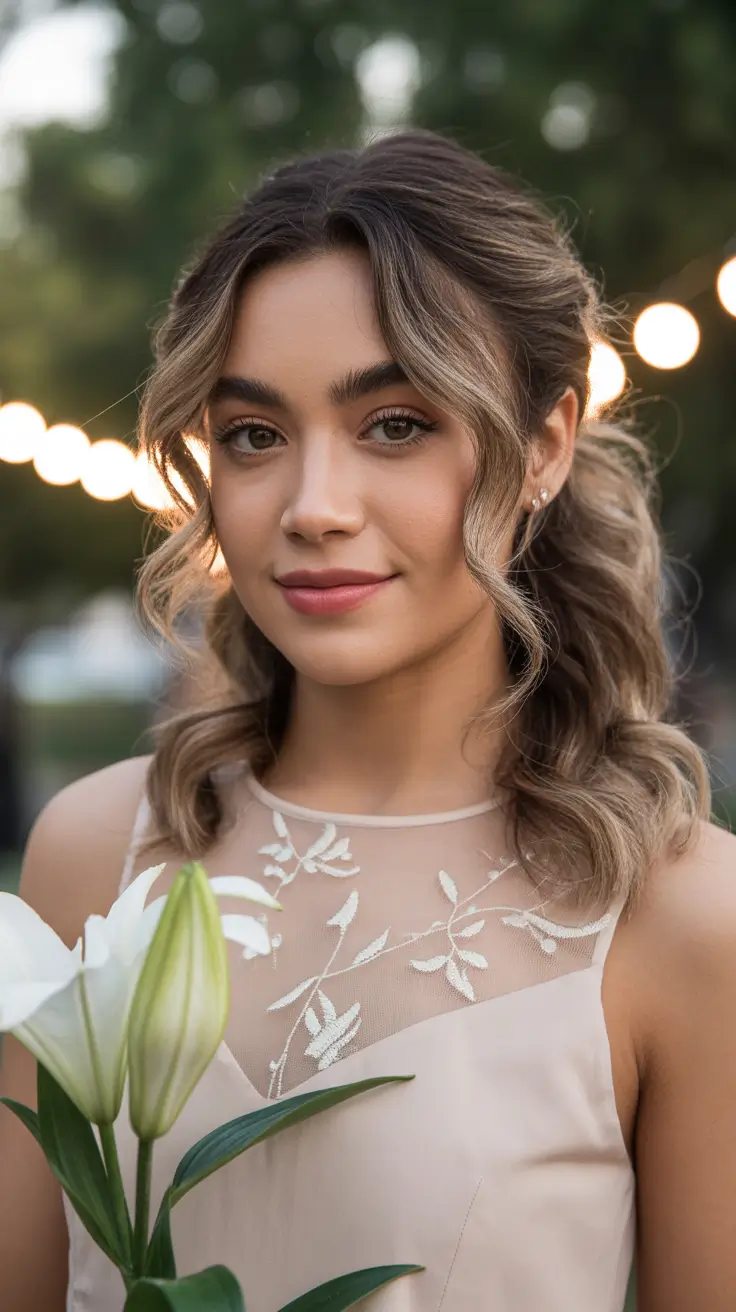 medium-length-hairstyles-2026-Romantic-Half-Up-Waves-With-Face-Framing-Softness