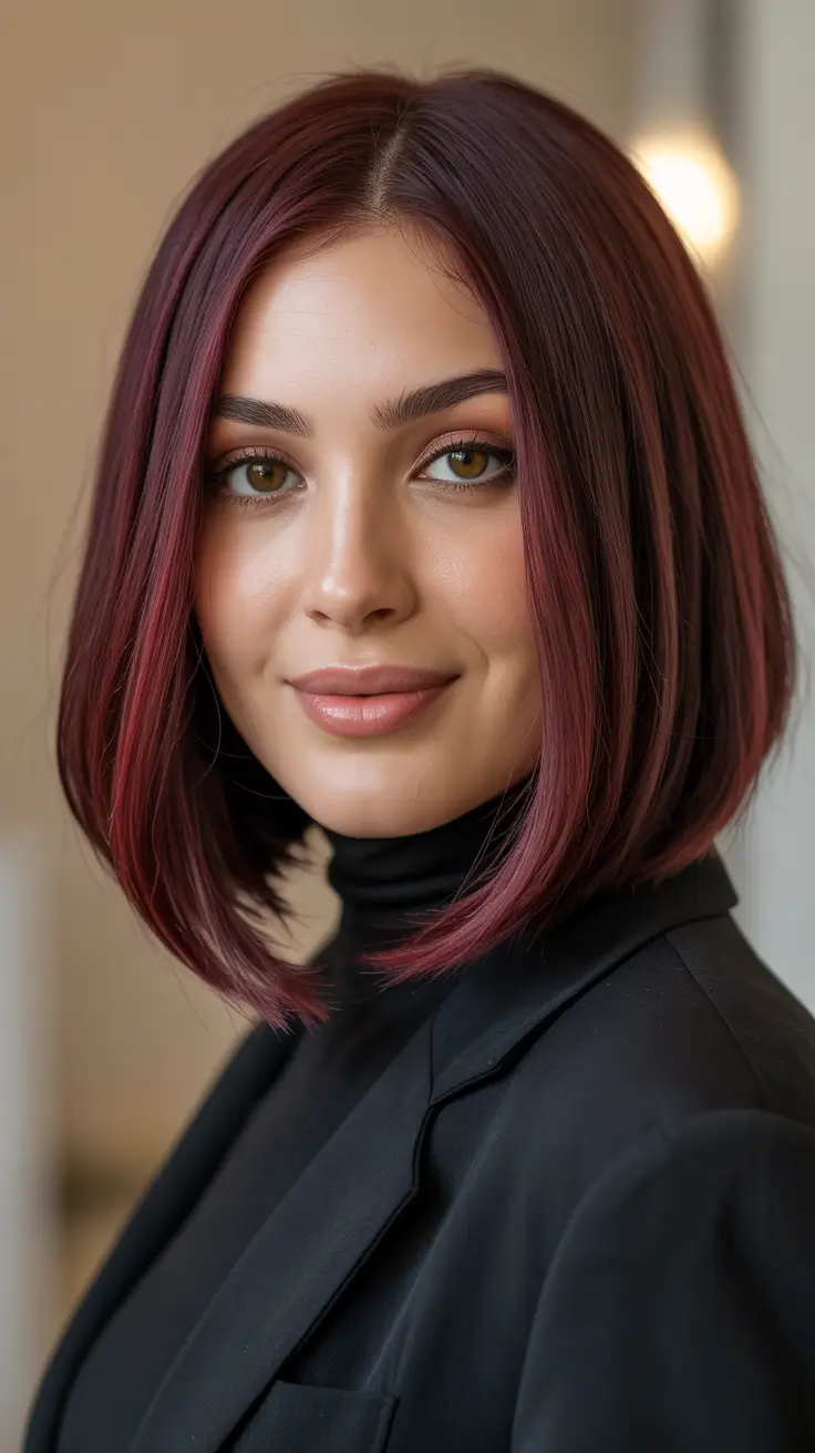 medium-length-hairstyles-2026-Berry-Toned-Bob-With-Chic-Smooth-Finish