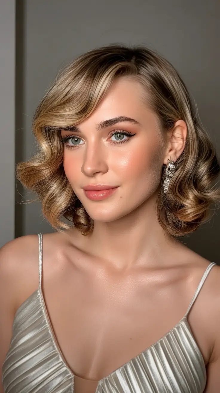 medium-length-hairstyles-2026-Glamorous-Sculpted-Waves-With-Luxe-Blonde-Ribbons