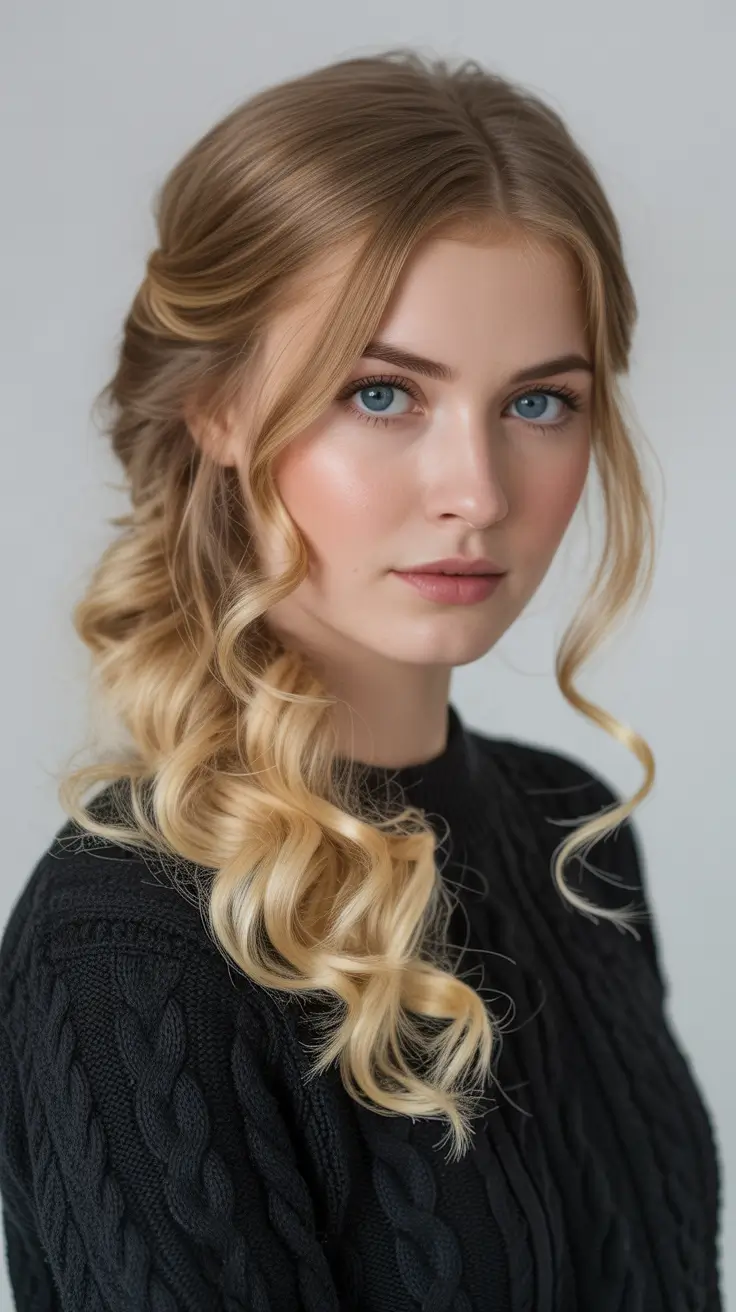 21 Chic half up half down hairstyles 2026 Blended Blonde Curls with Swept Half Up Detail