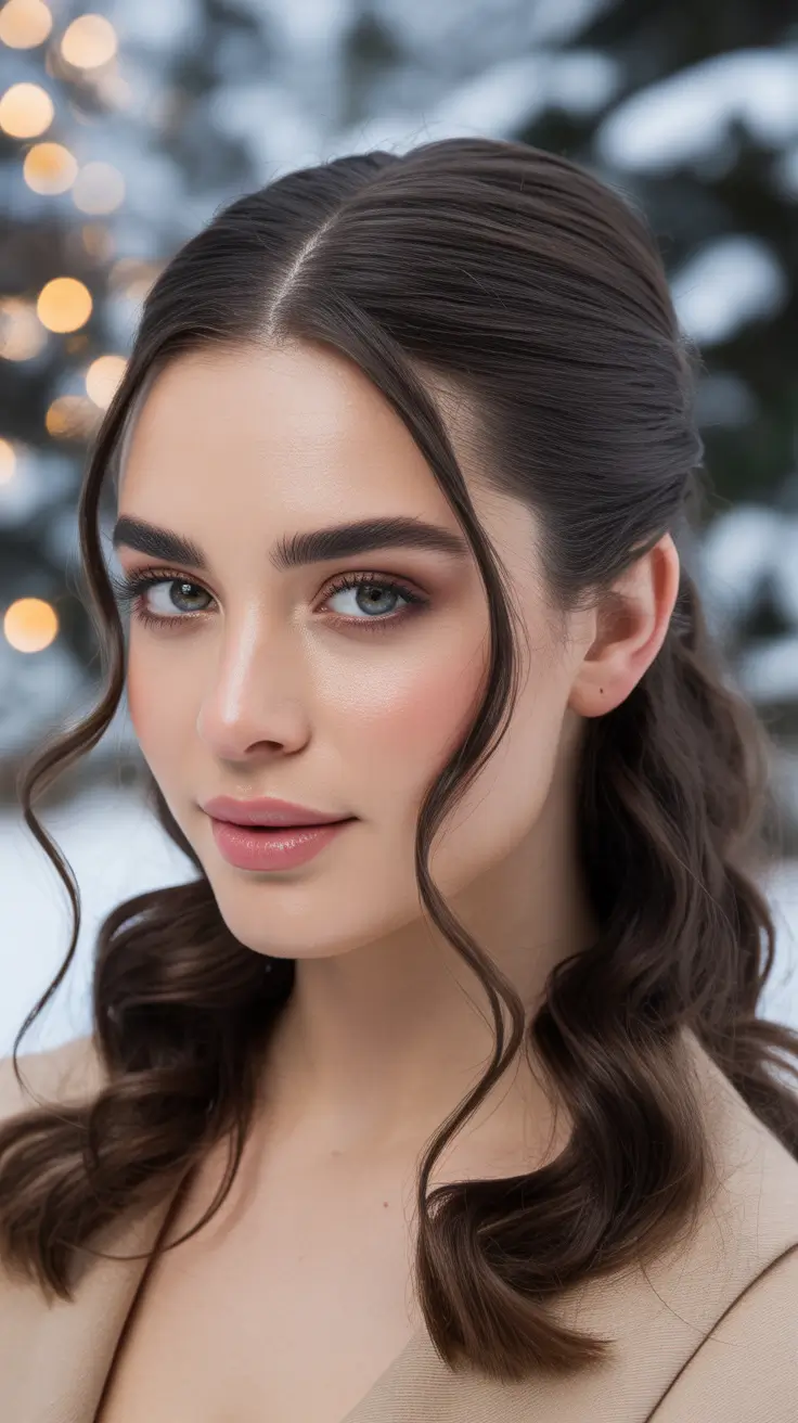21 Chic half up half down hairstyles 2026 Snowy Evening Sleek Half Up
