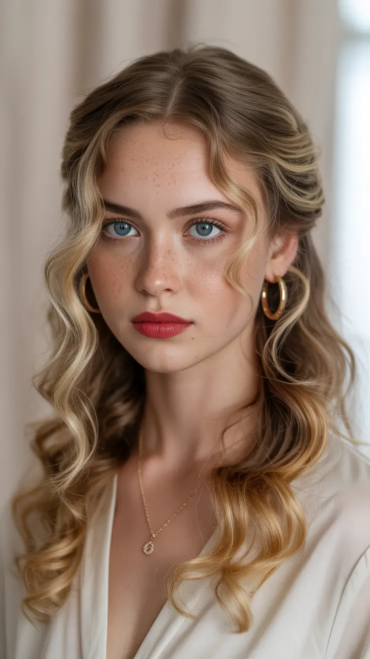 21 Chic half up half down hairstyles 2026 Golden Ribbon Curls Half Up