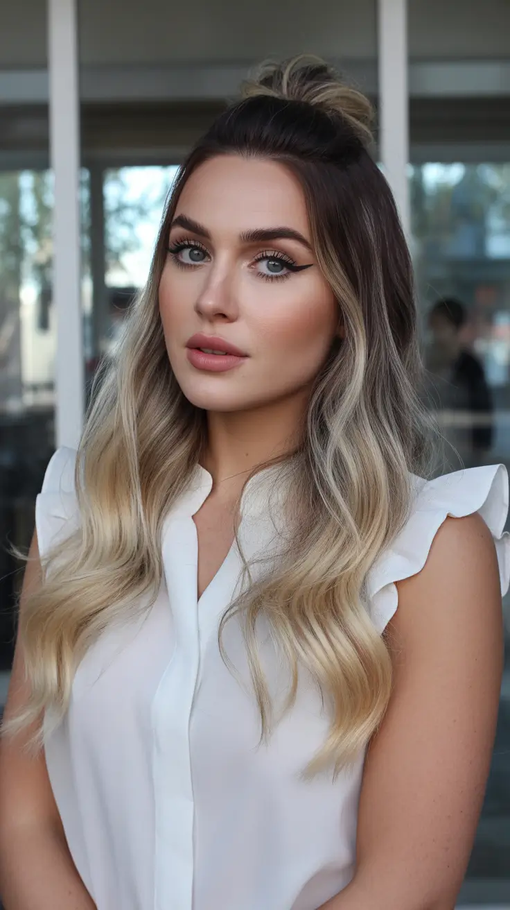 21 Chic half up half down hairstyles 2026 Chic Ombre Half Up with Defined Waves