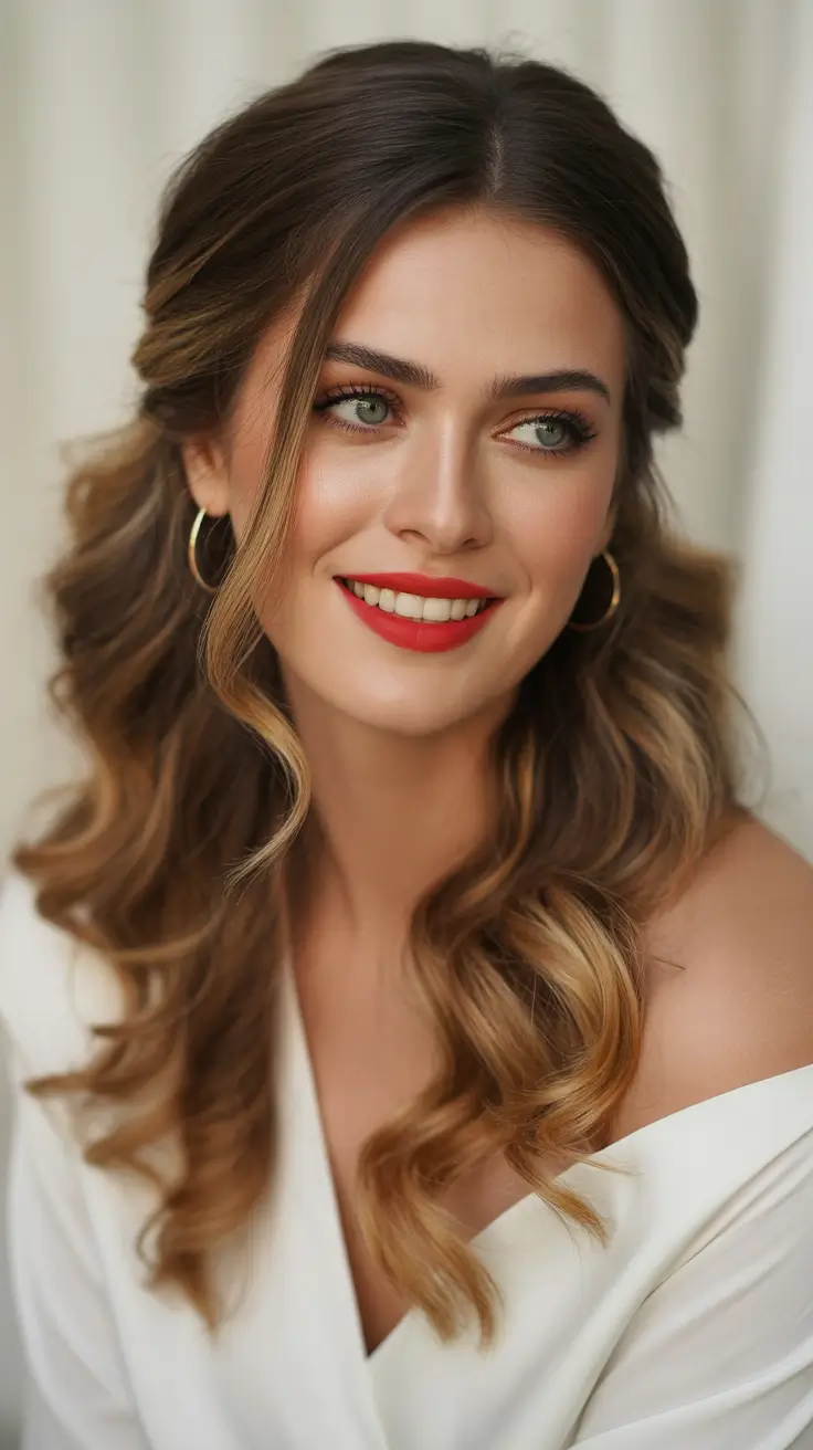 21 Chic half up half down hairstyles 2026 Golden Hour Glam Curls