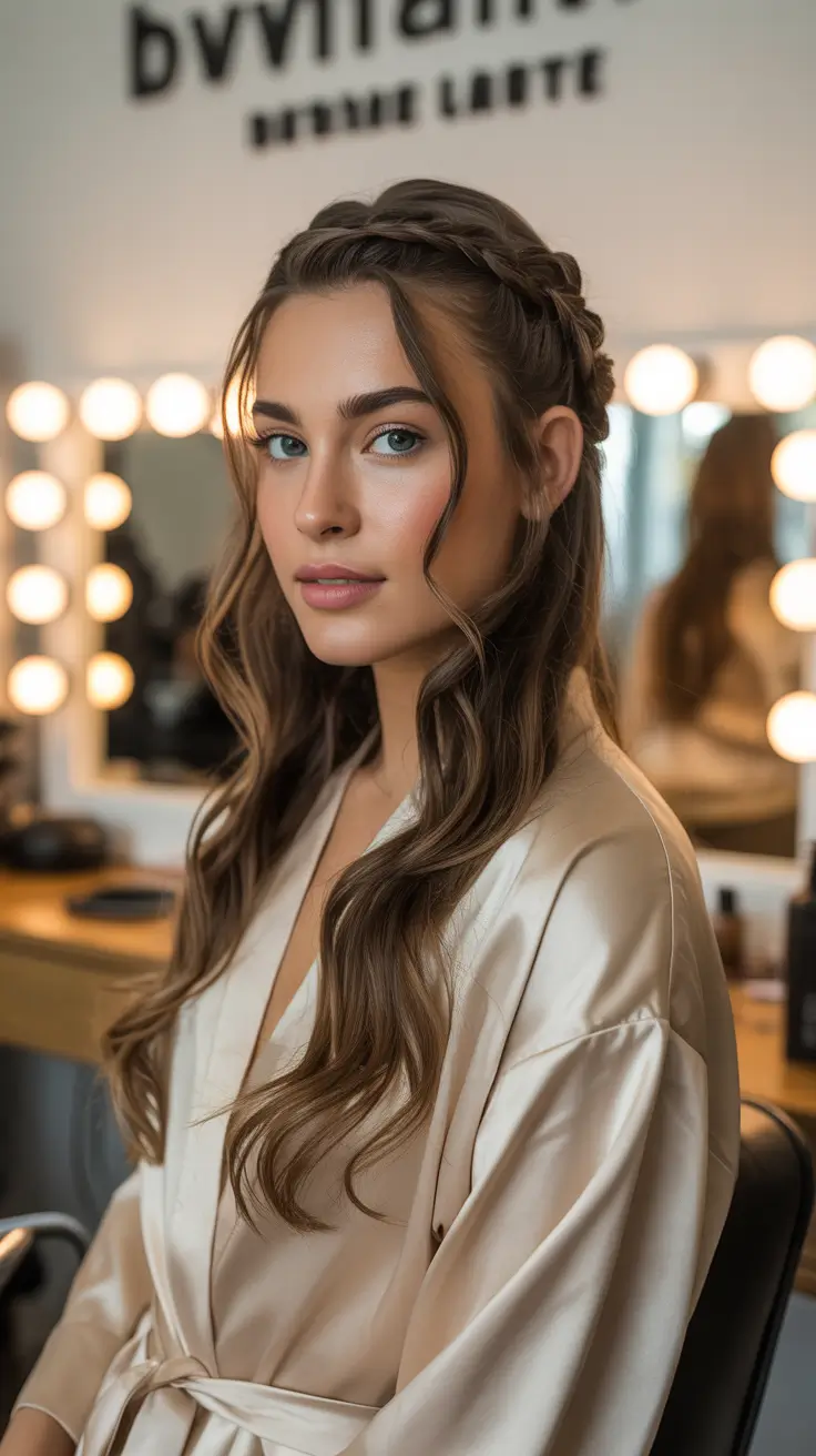 21 Chic half up half down hairstyles 2026 Braided Halo Half Up Elegance