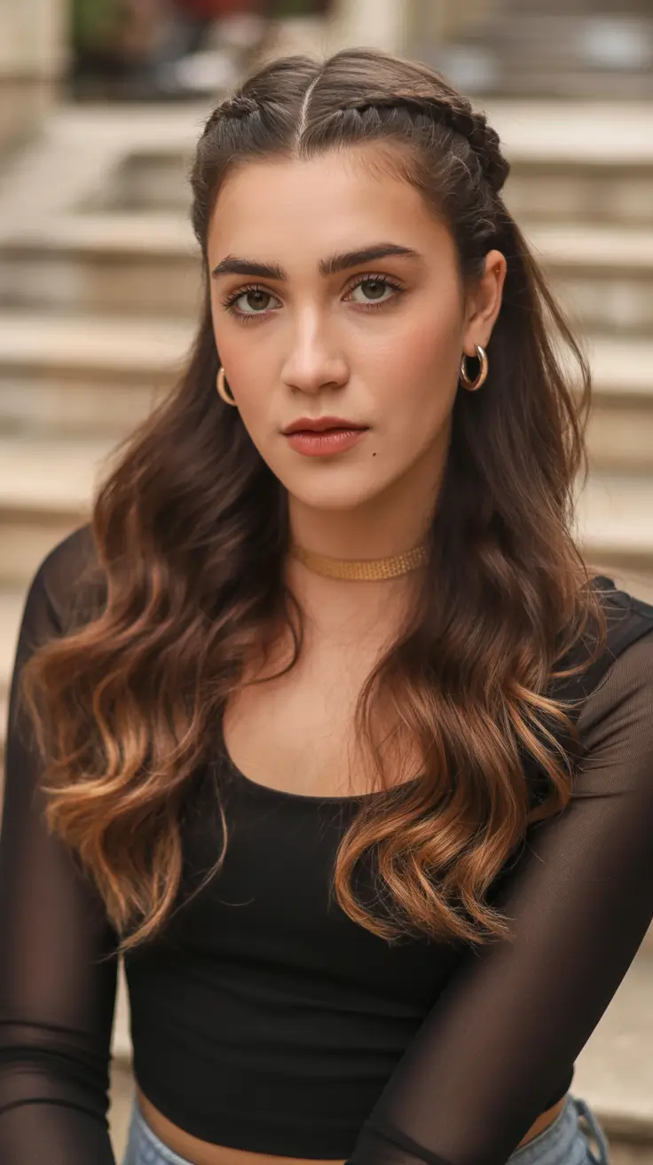 21 Chic half up half down hairstyles 2026 Double Braided Half Up Waves