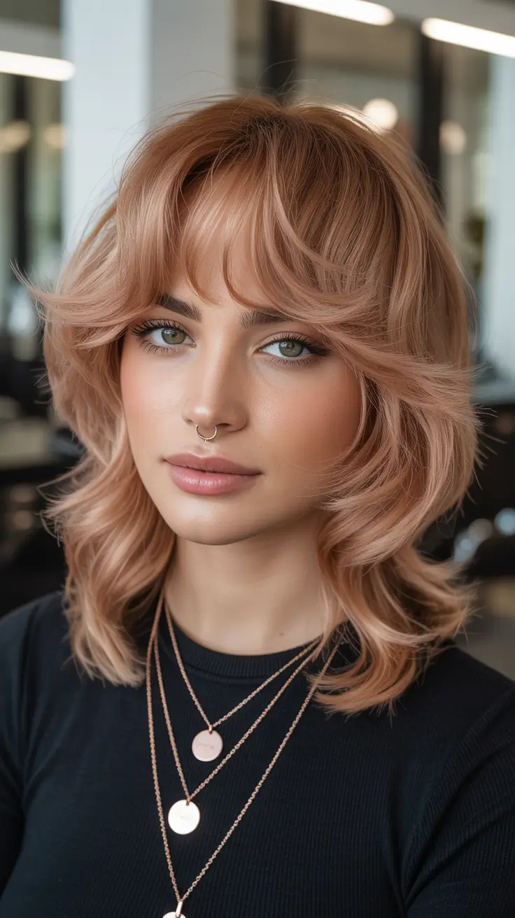 jellyfish haircut Peach Rosé Jellyfish Shag With Dimensional Texture