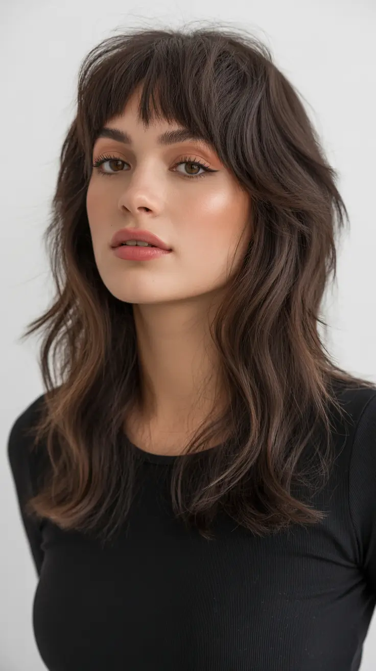 jellyfish haircut Ink-Brown Jellyfish Shag With Airy Micro-Bangs