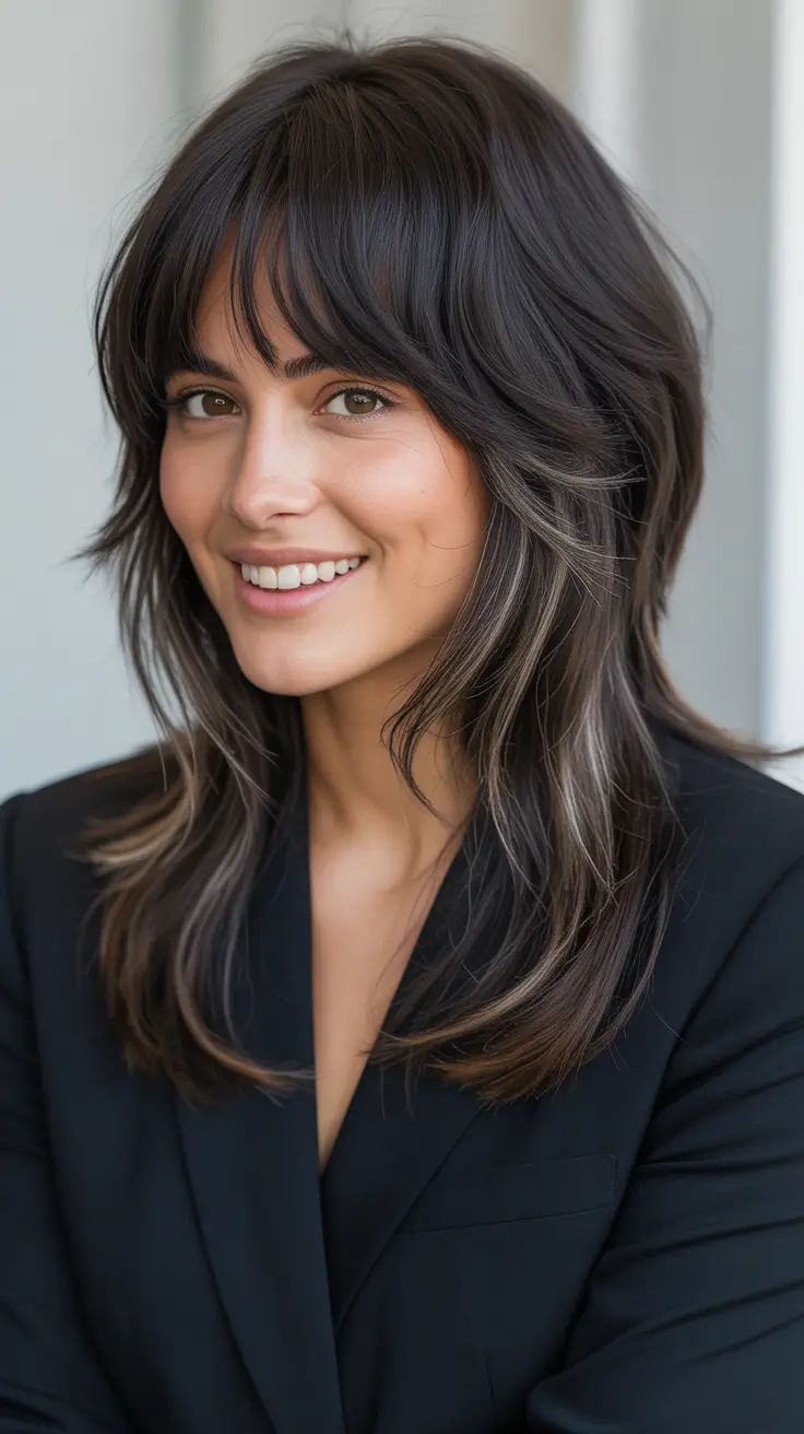 jellyfish haircut Deep Brunette Jellyfish Cut With Sleek Contour Highlights