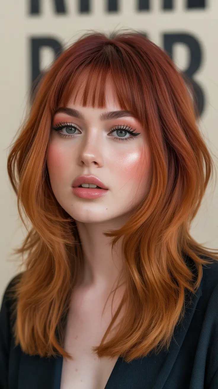 jellyfish haircut Copper-Jelly Layered Waves With Baby Fringe