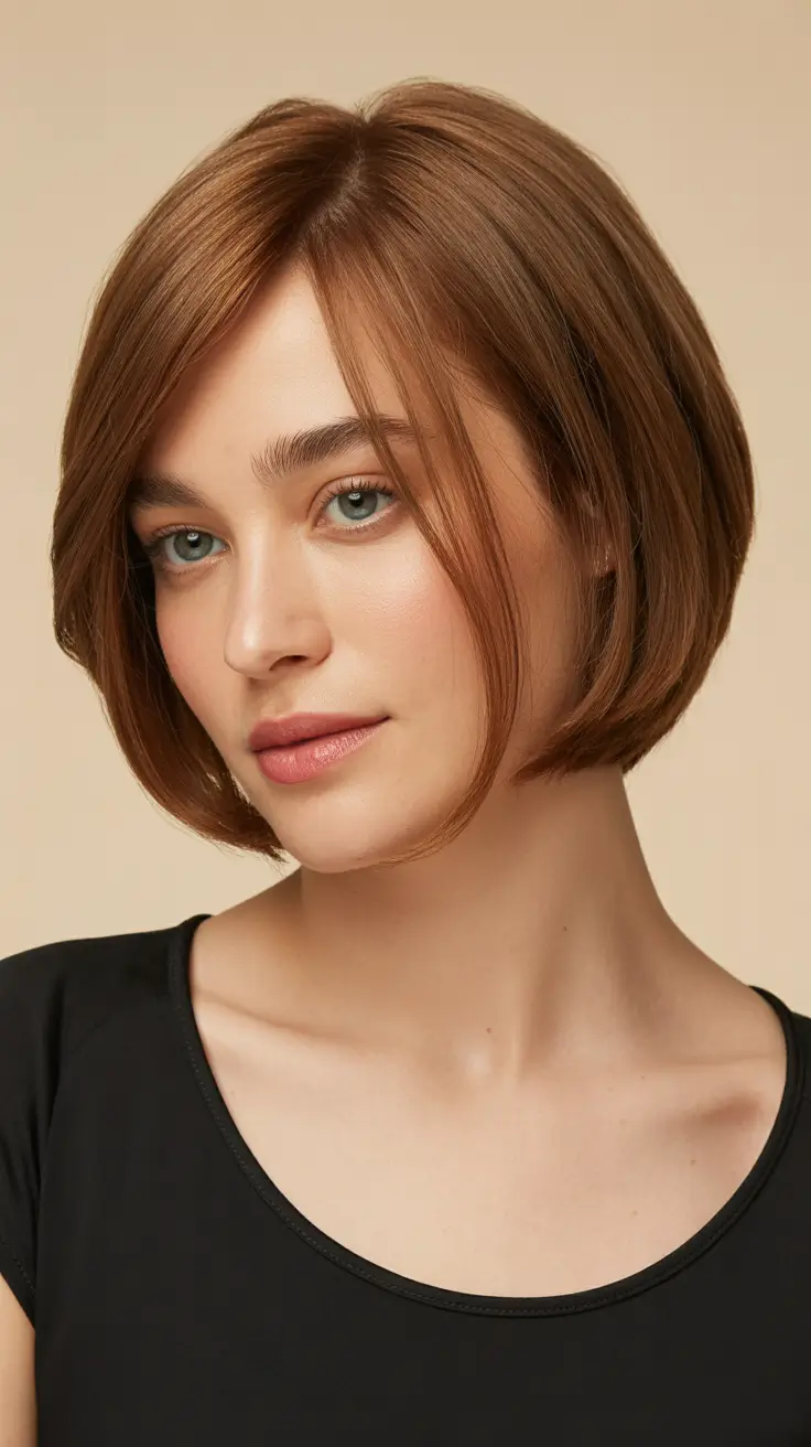 Long bob haircut ideas 2026 Soft Copper Glow with Gentle Layers