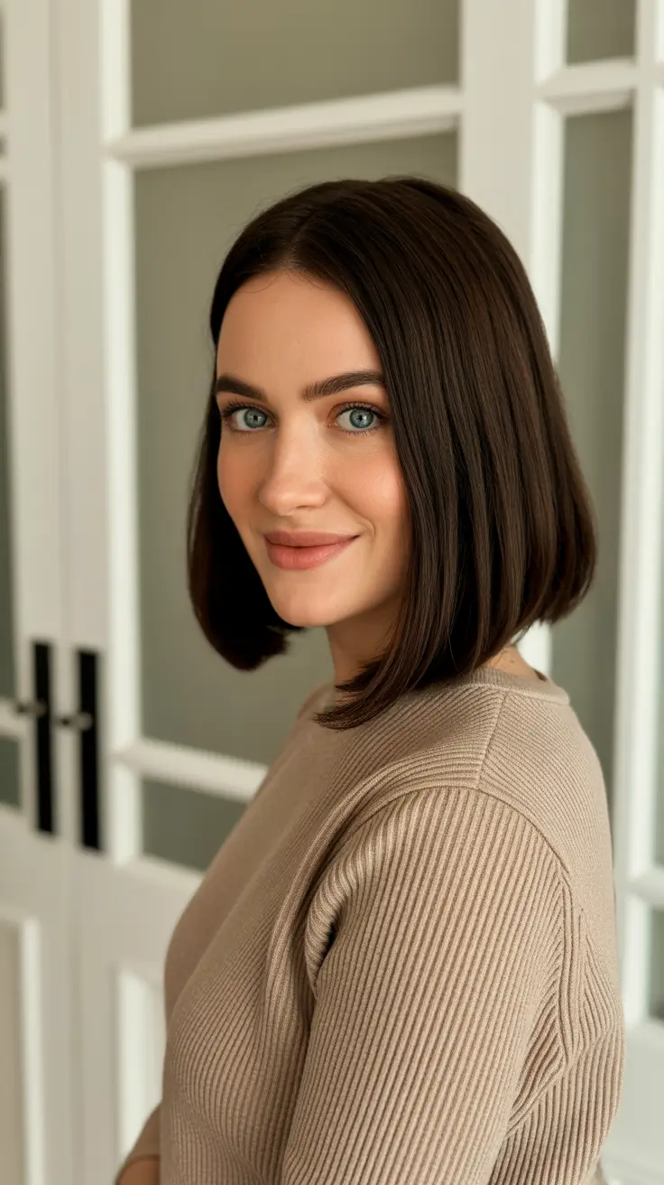 Long bob haircut ideas 2026 Chic Espresso Bob with Minimalist Lines