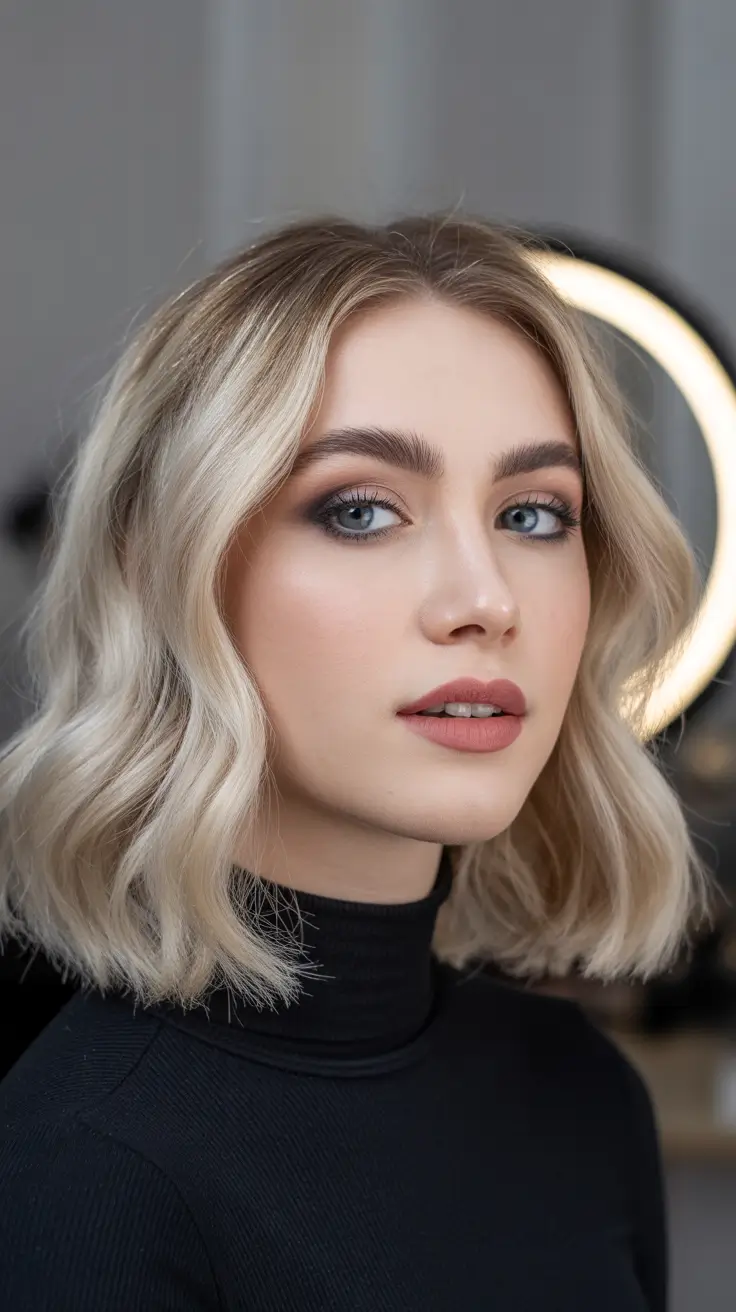 Long bob haircut ideas 2026 Soft Platinum Waves for Modern Femininity