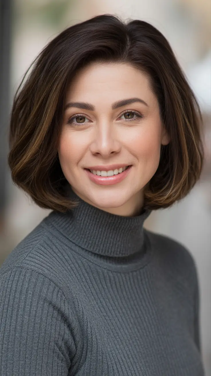 Long bob haircut ideas 2026 Modern Brunette Elegance with Subtle Volume