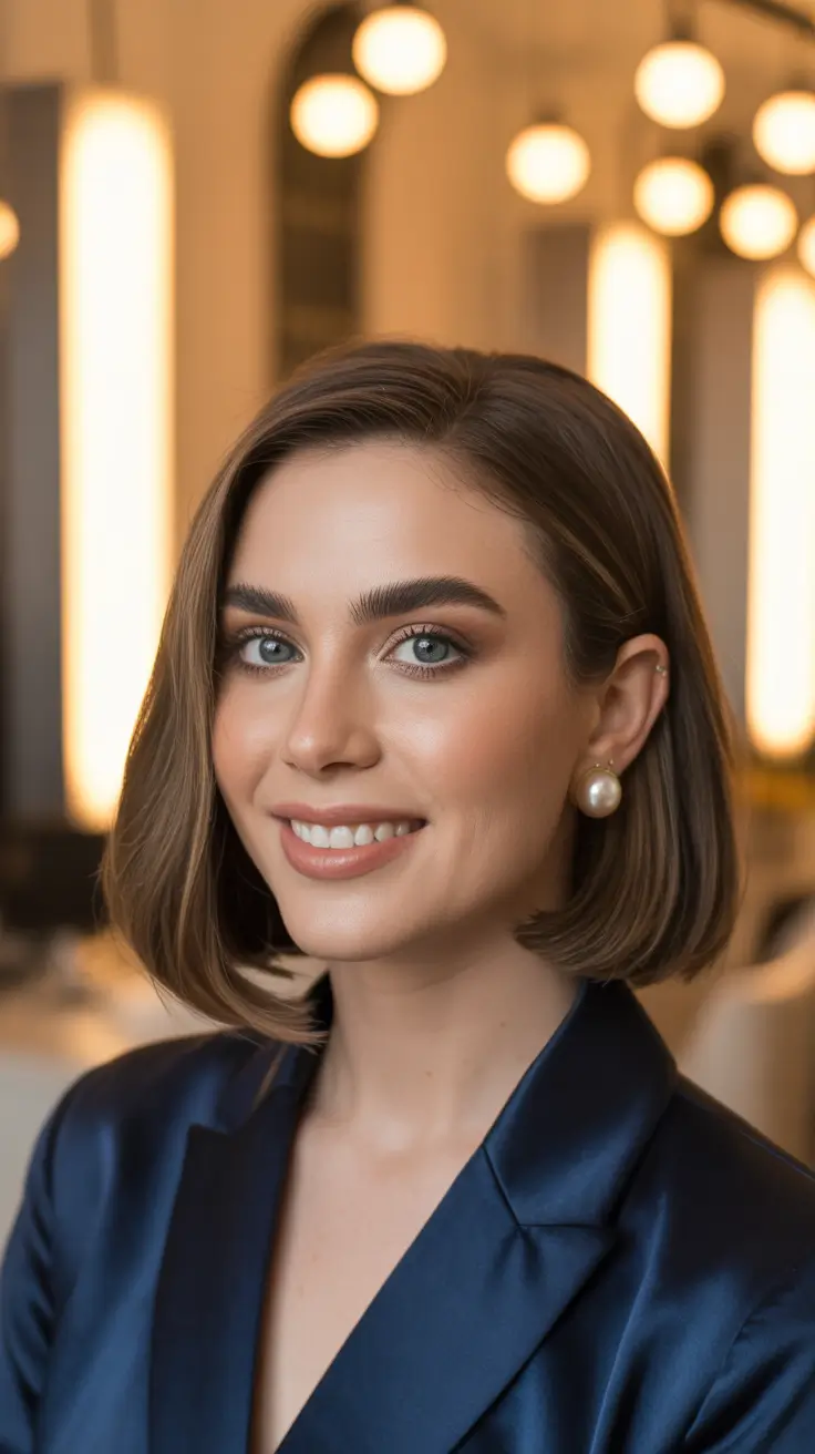 Long bob haircut ideas 2026 Polished Brunette Bob for Modern Minimalists