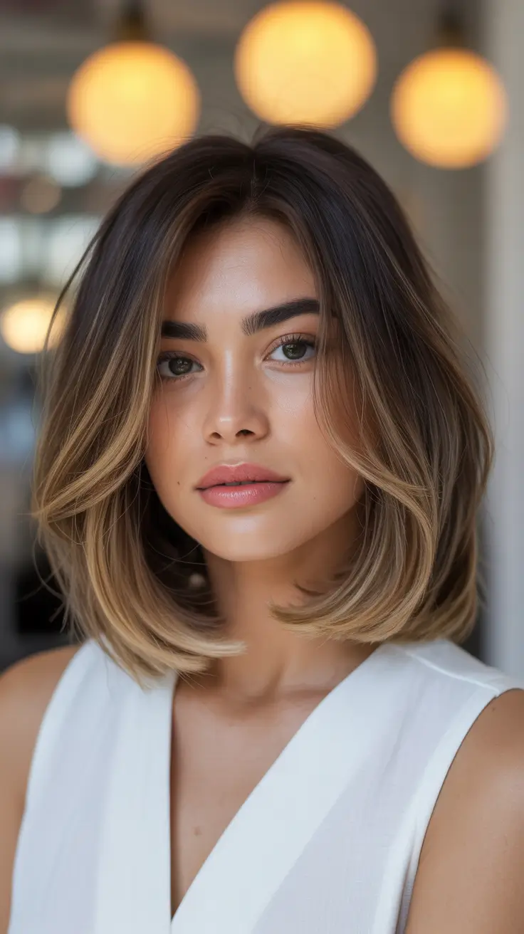 Long bob haircut ideas 2026 Soft Contrast Balayage