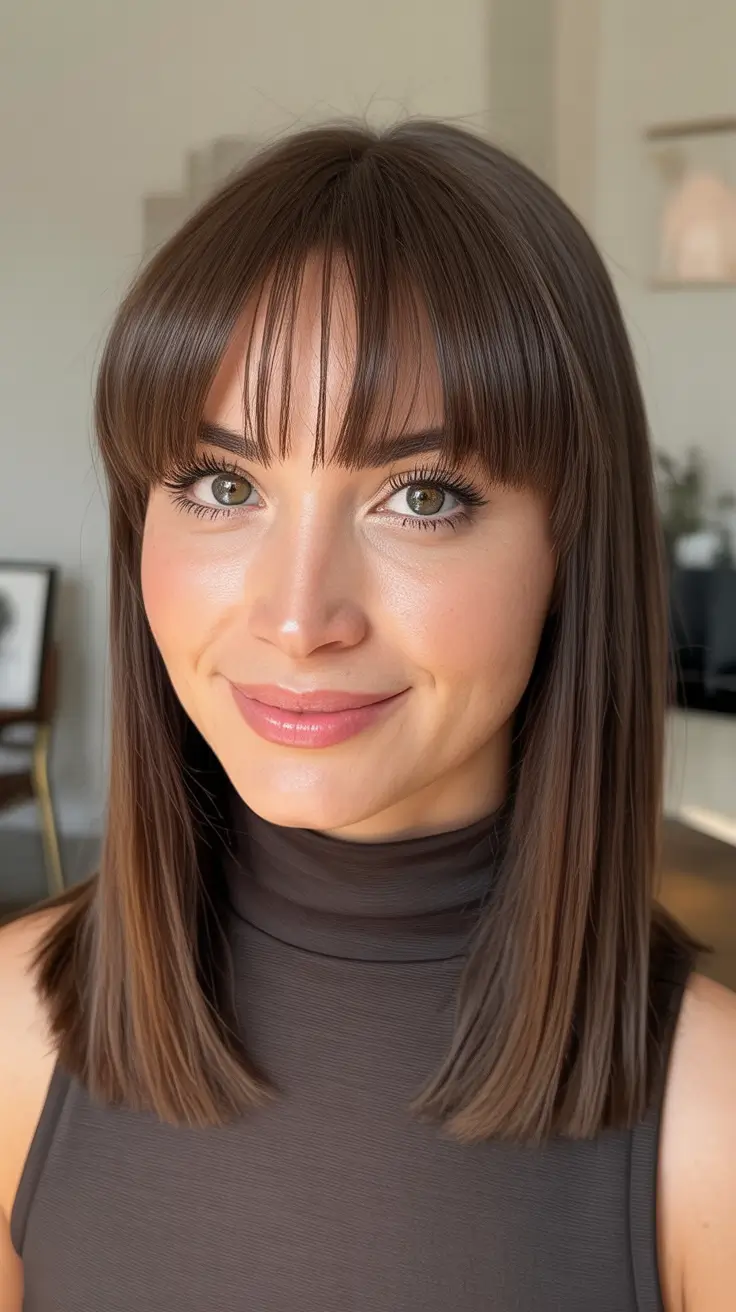 mid-length-hairstyle-2026-Glossy-Layers-And-Wispy-Bangs