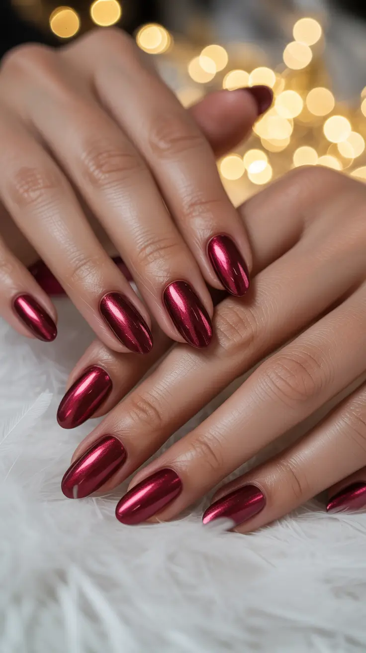 2026 Deep-Wine-Chrome-Almond-Nails