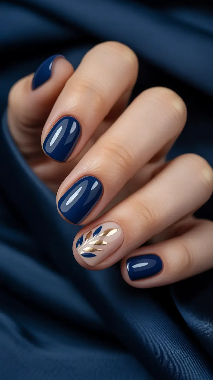Nail-trends-2026-Navy-Gold-Botanical