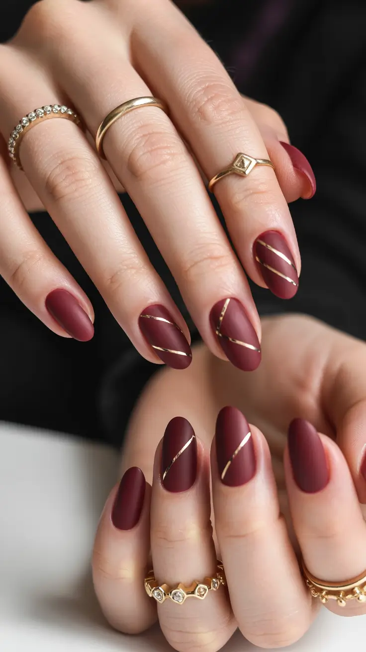 Nail-trends-2026-Burgundy-Velvet-Gold-Lines