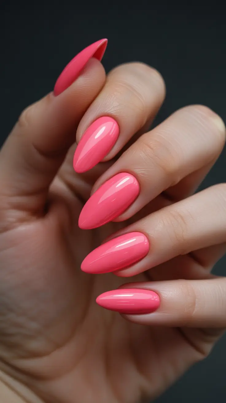 Pink-Nails-Coral-Pink-Almonds-With-a-Sun-Kissed-Glow