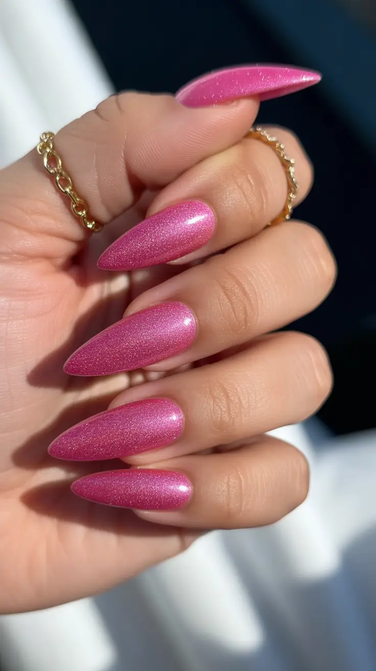 Pink-Nails-Sparkling-Pink-Almonds-With-a-Shimmering-Sheen