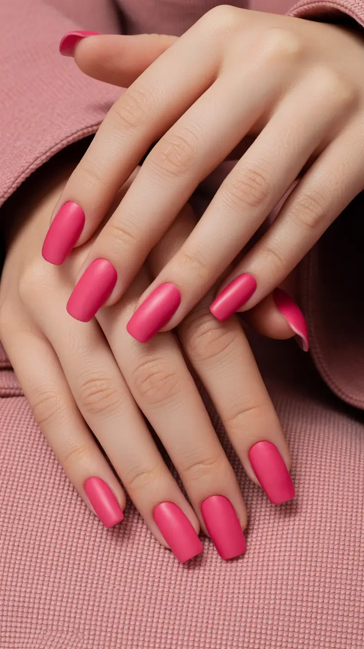 Pink-Nails-Matte-Raspberry-Squares-With-a-Velvet-Luxe-Finish