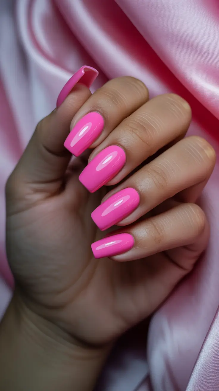 Pink-Nails-Classic-Glossy-Pink-Squares-With-a-Girly-Pop