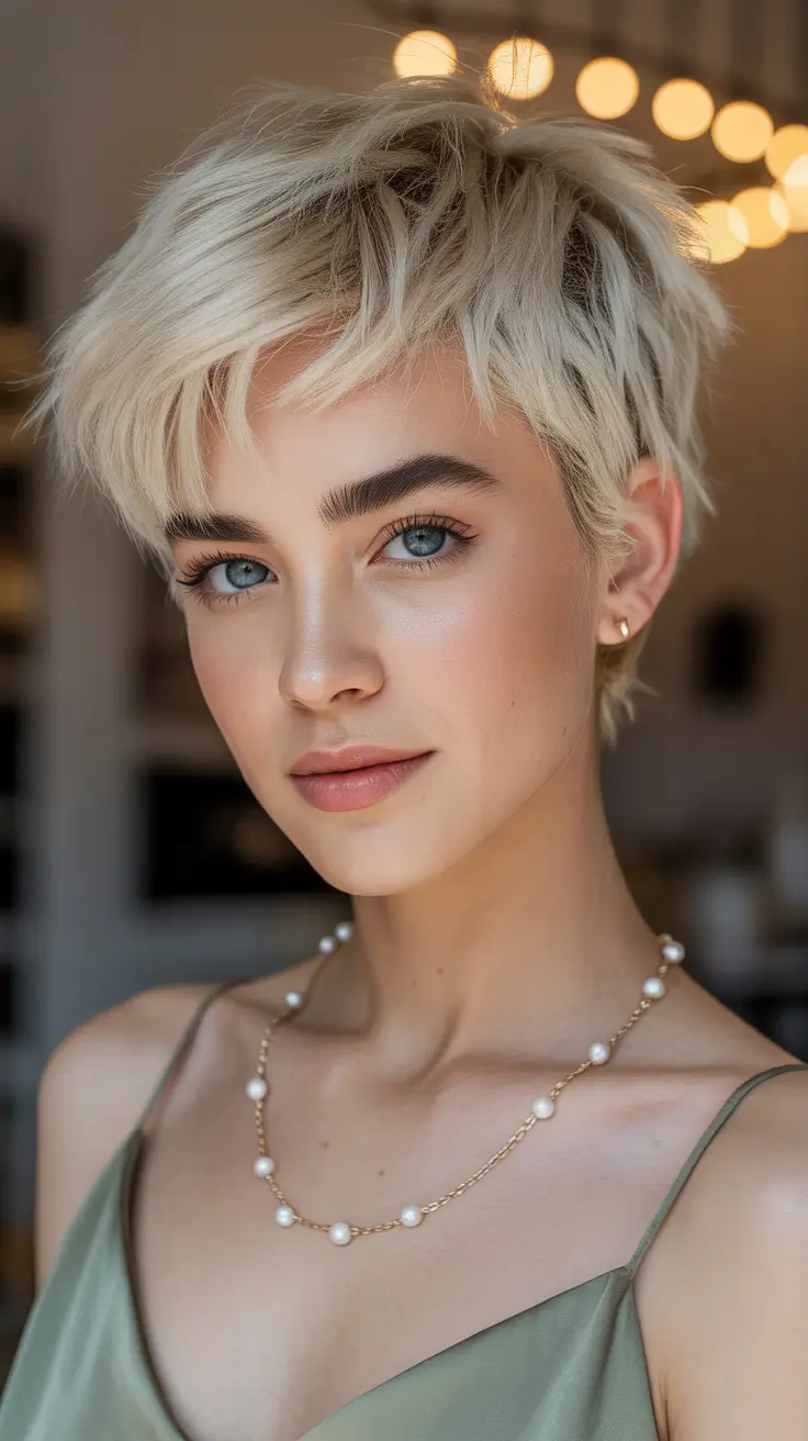 Short Pixie Haircuts 2026 Feathered Platinum Pixie with Texture
