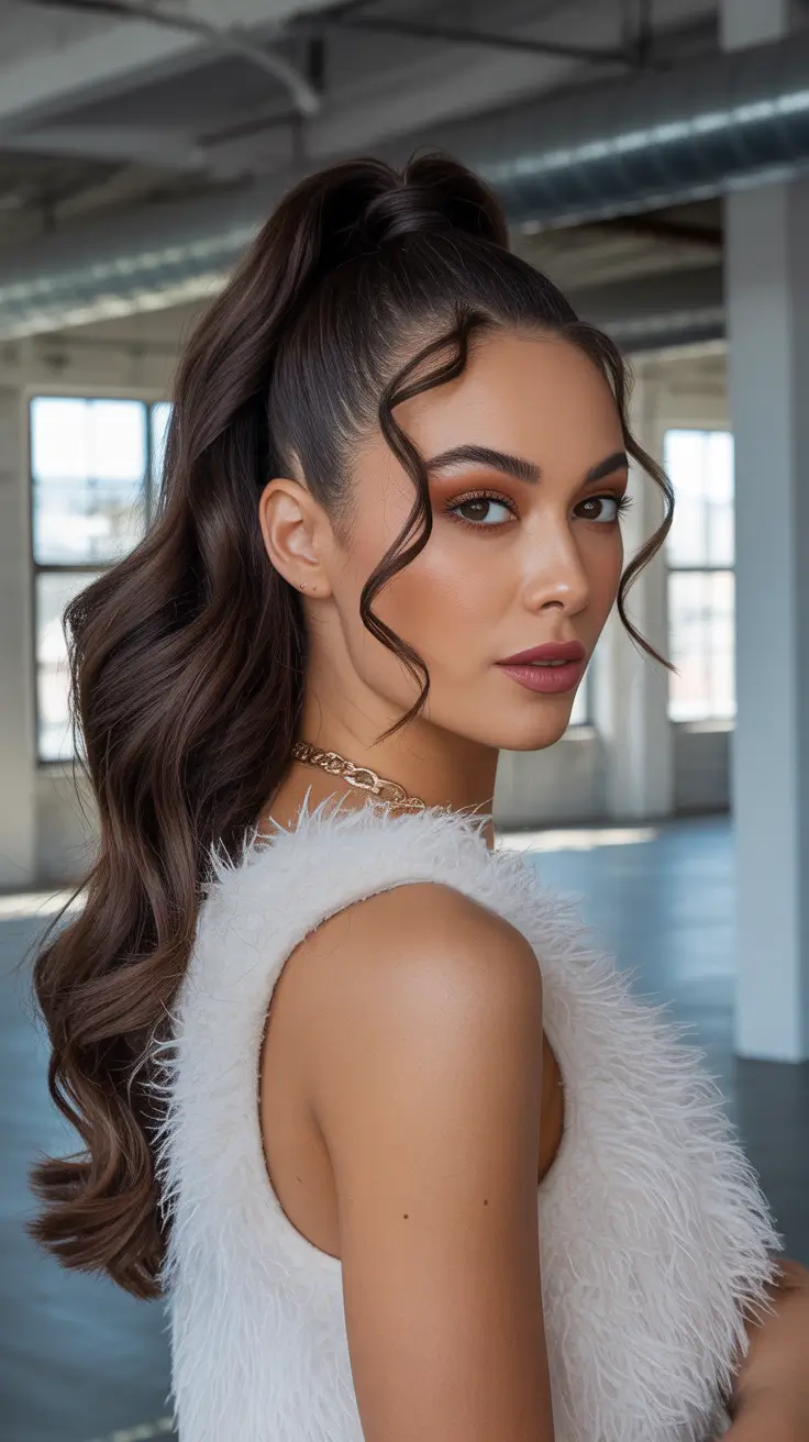 Ponytail Voluminous High Ponytail with Spiraled Face Curls