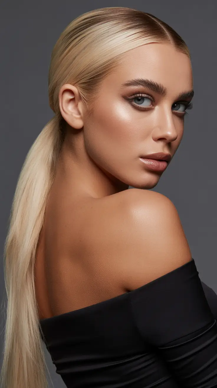 Ponytail Long Sleek Ponytail with Graphic Middle Part