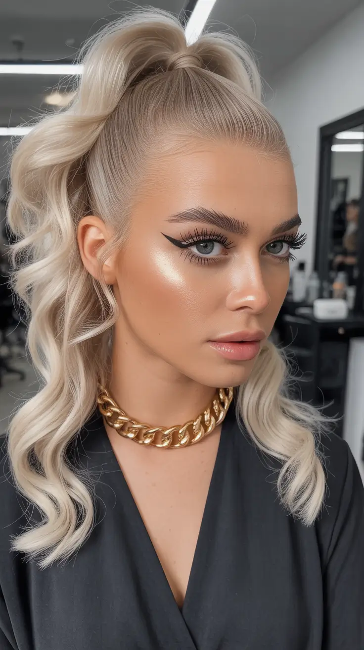 Ponytail Platinum Volumed Ponytail with Soft Waves