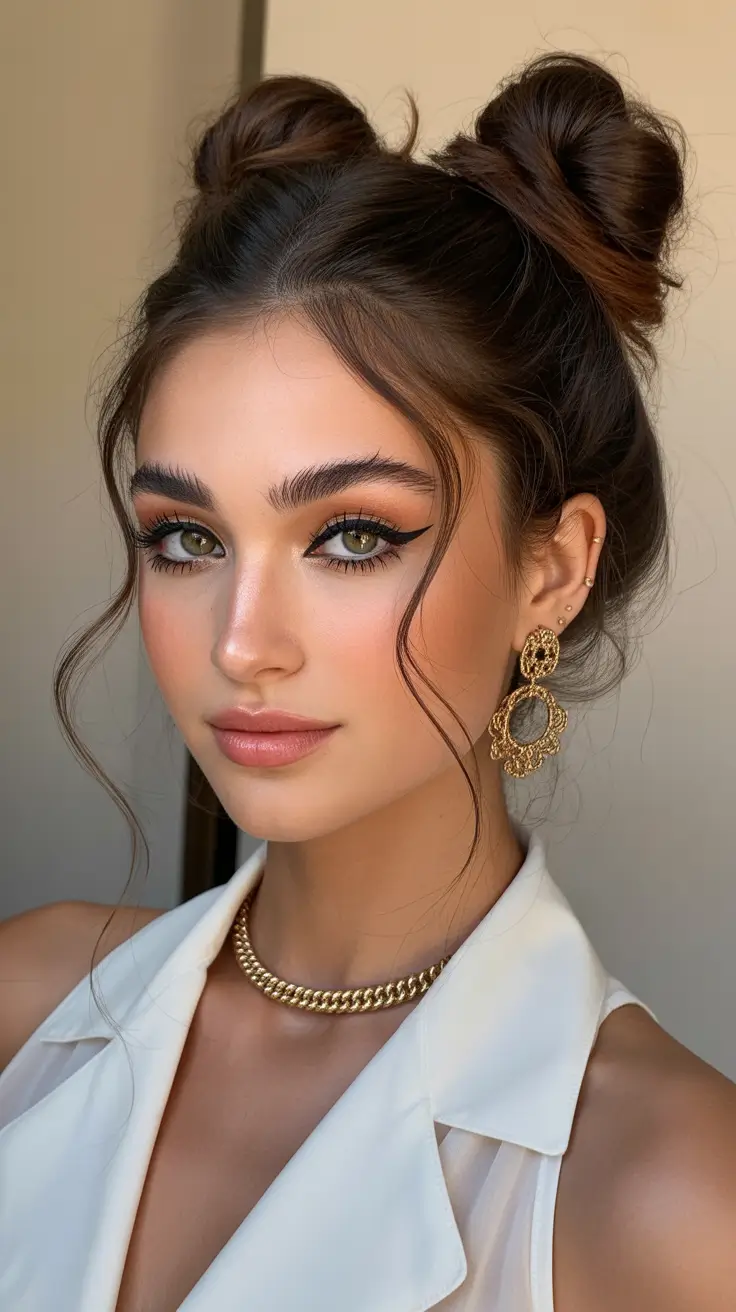 Cute Paired Mini Buns With Soft Tendrils