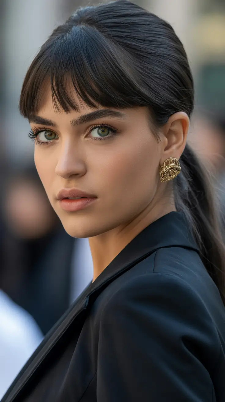 Cute Sleek Ponytail With Full Fringe