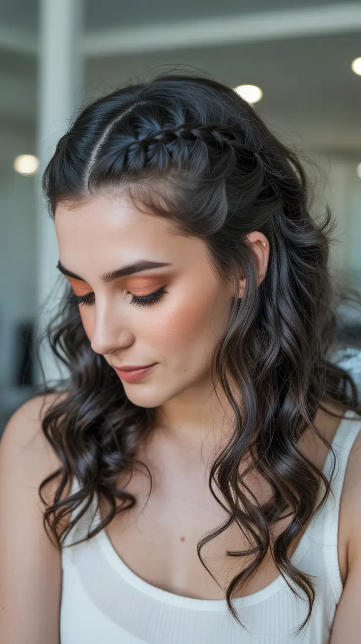 Cute Dual Crown Braids With Loose Cascading Curls