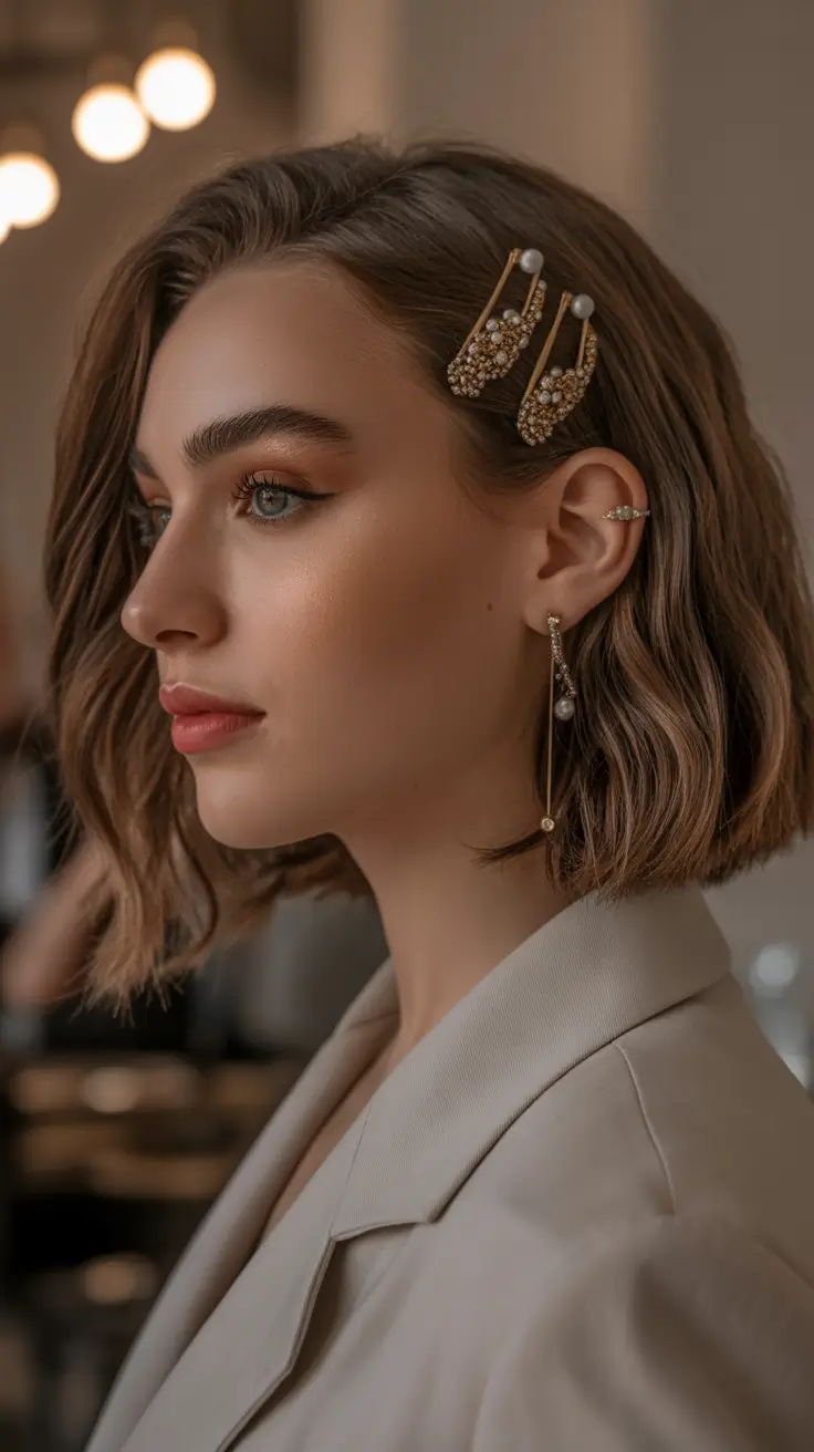 Cute Soft Side-Swept Bob With Decorative Clips