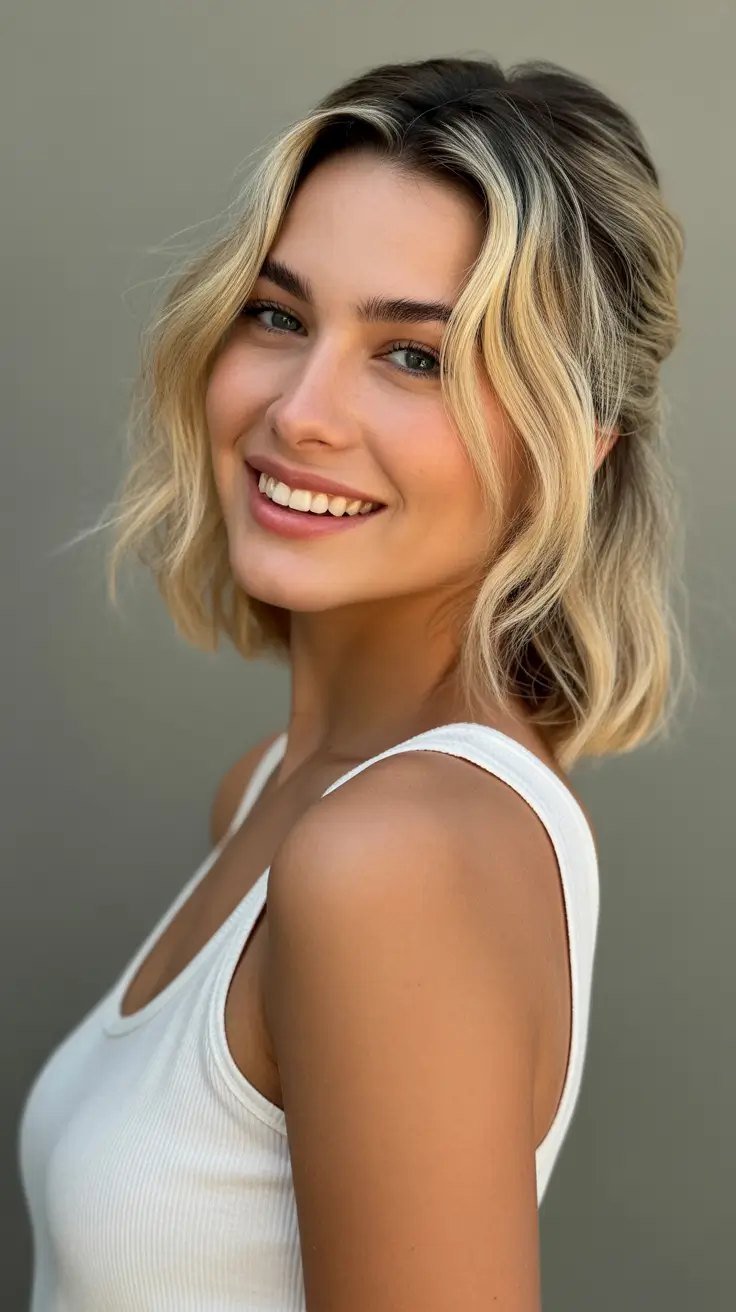 Cute Soft Half-Up Waves With Face-Framing Tendrils