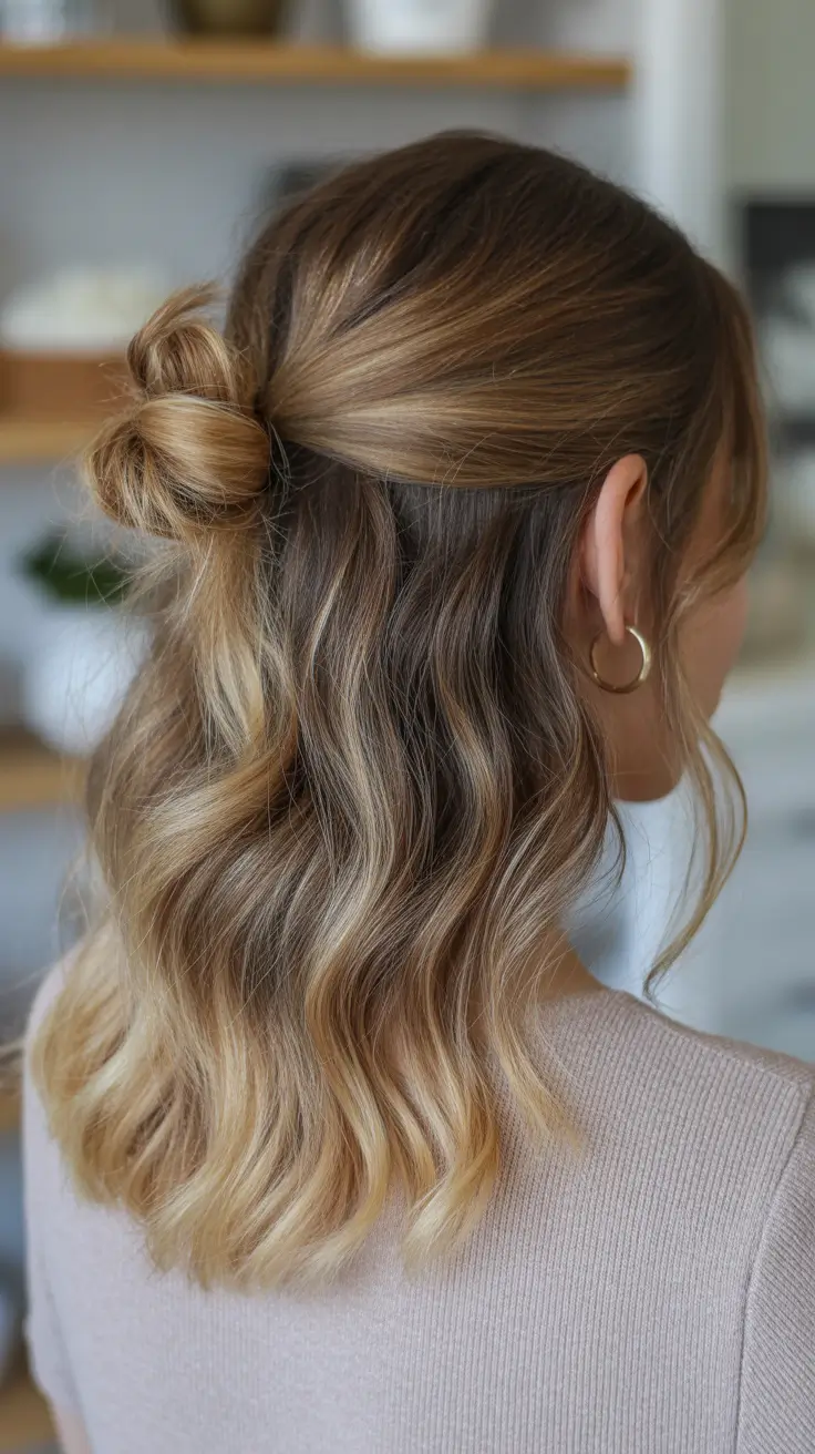 Cute Relaxed Half-Up Knot With Soft Waves