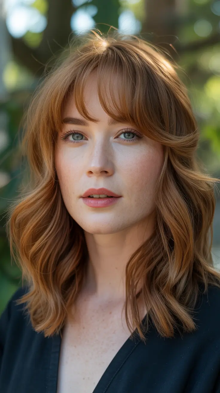 Shag haircut Warm Copper Shag with Soft Curtain Bangs