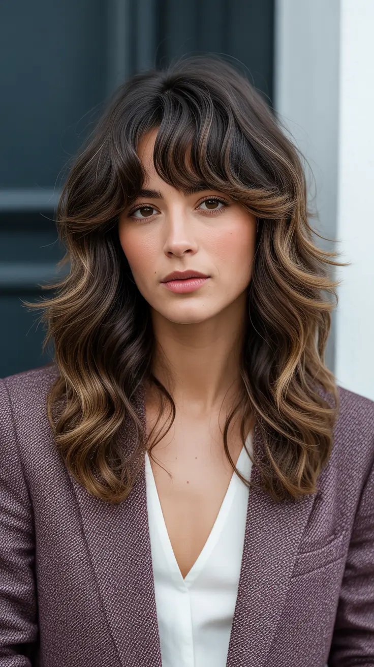 Shag haircut Dimensional Brunette Shag with Voluminous Waves