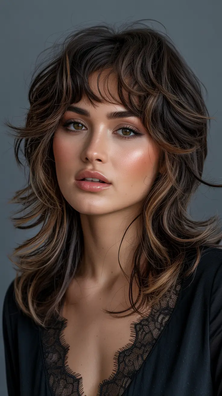 Shag haircut Textured Brunette Shag with Playful Lift