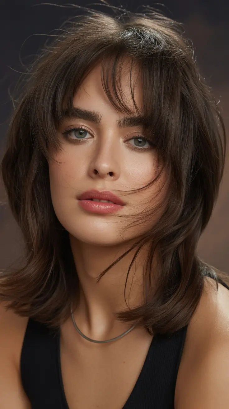 Shag haircut Soft Mid-Length Shag with Light Airy Bangs