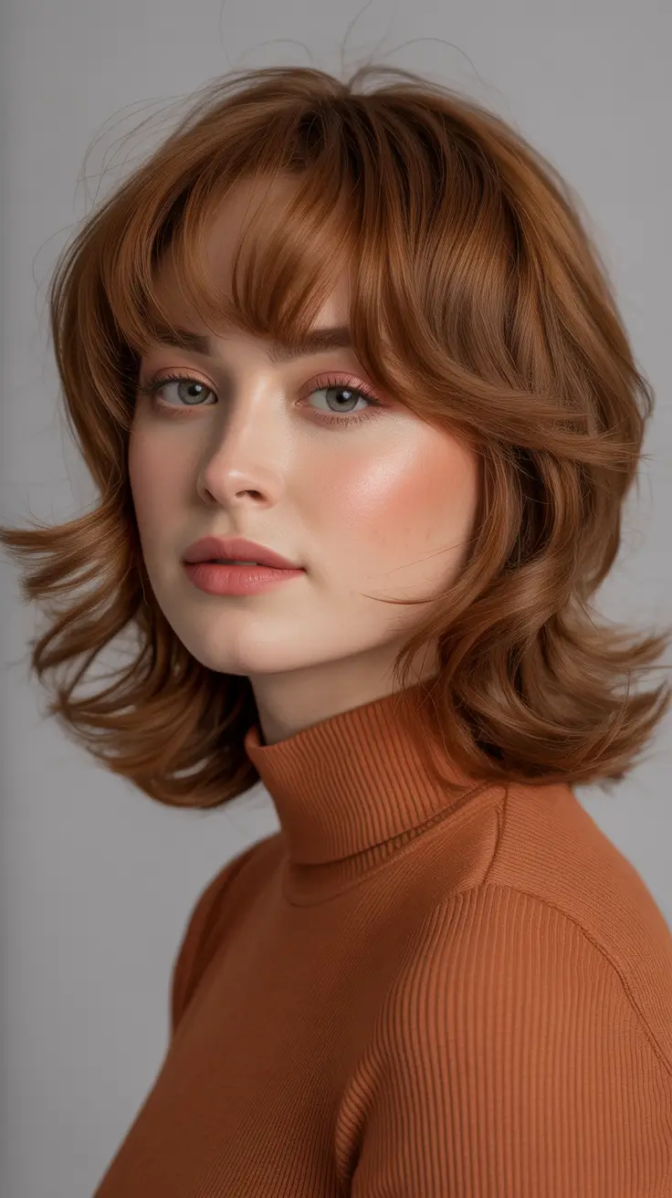 Shag haircut Warm Copper Shag with Curtain Bangs