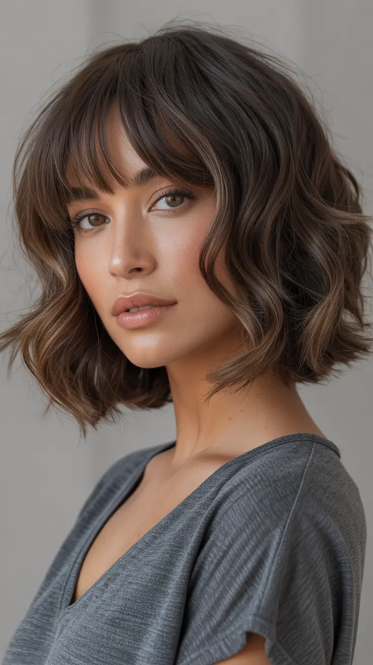 Women Soft Textured Bob with Curtain Bangs