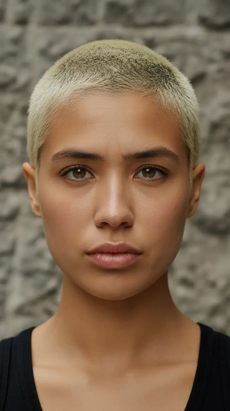 Women Buzzed Blonde Confidence