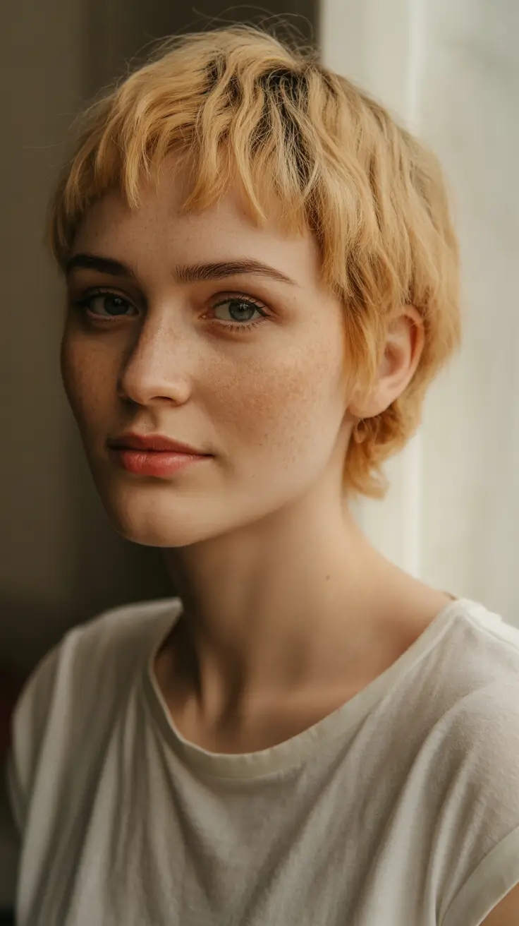 Women Golden Pixie With Tousled Fringe
