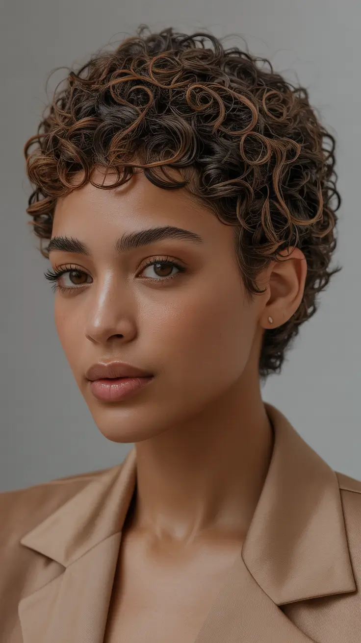 Women Soft Curly Pixie with Natural Texture