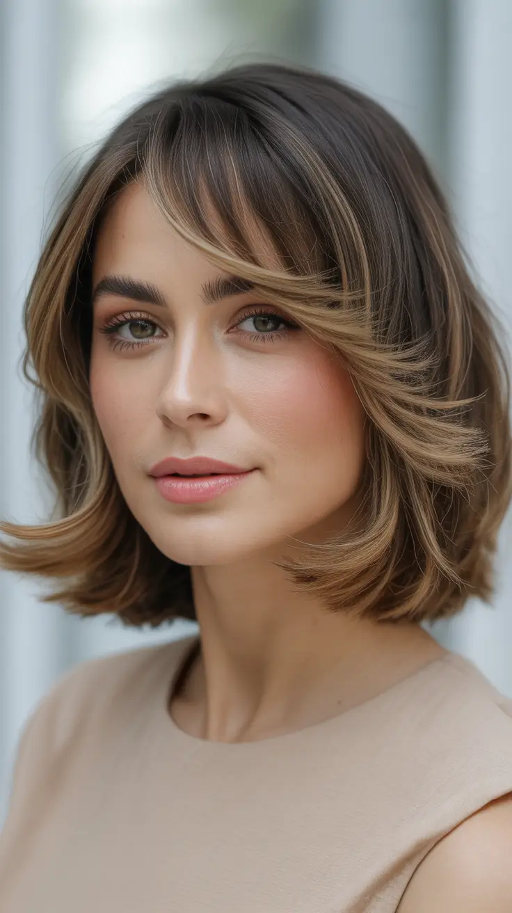 Side part hairstyle Feathered Side-Parted Bob With Soft Face-Framing Layers