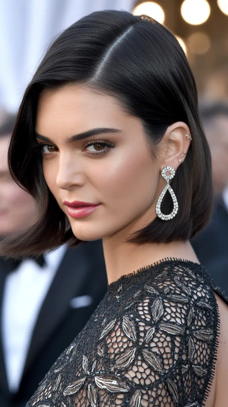 Side part hairstyle Sharp Side-Parted Bob With Red-Carpet Shine